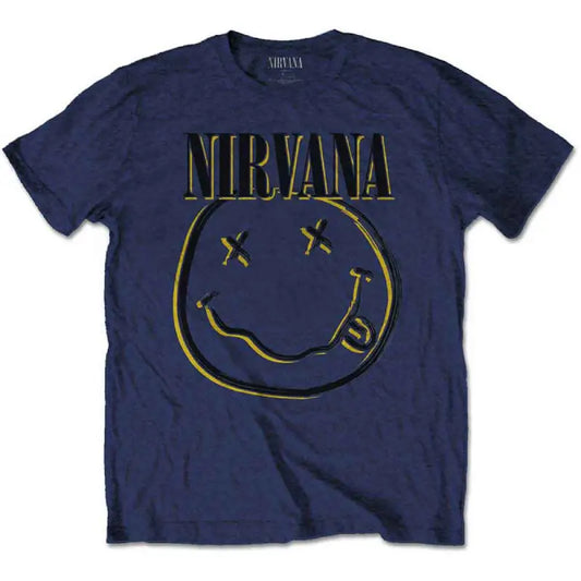 Nirvana Adult T-Shirt - Smiley Face - Navy Blue